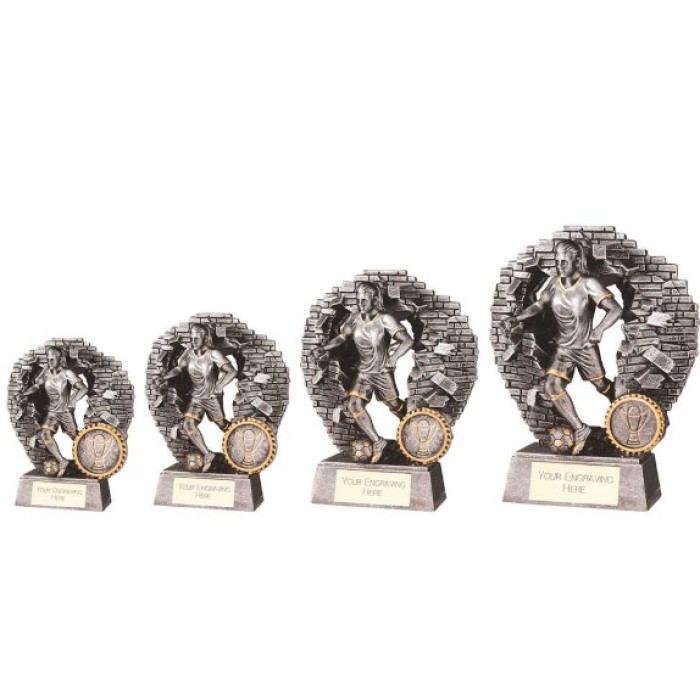BLAST OUT FEMALE FOOTBALL RESIN TROPHY 4 SIZES 11CM - 19CM